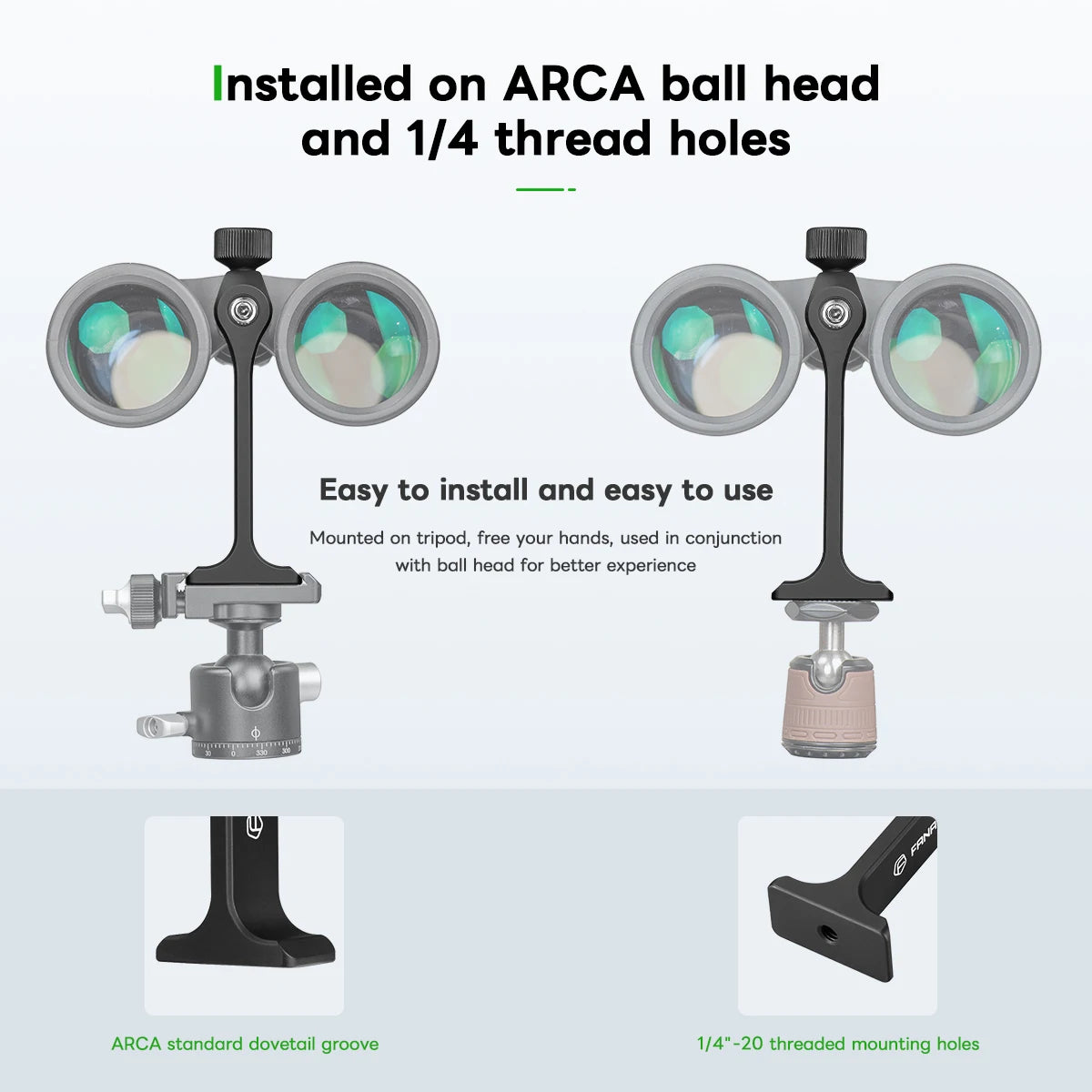 Aluminum Binoculars Tripod Adapter with Arca Swiss Quick Release Base