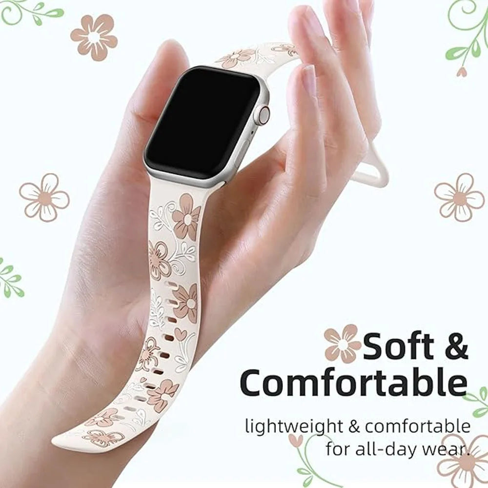 Floral Engraved Silicone Strap for Apple Watch