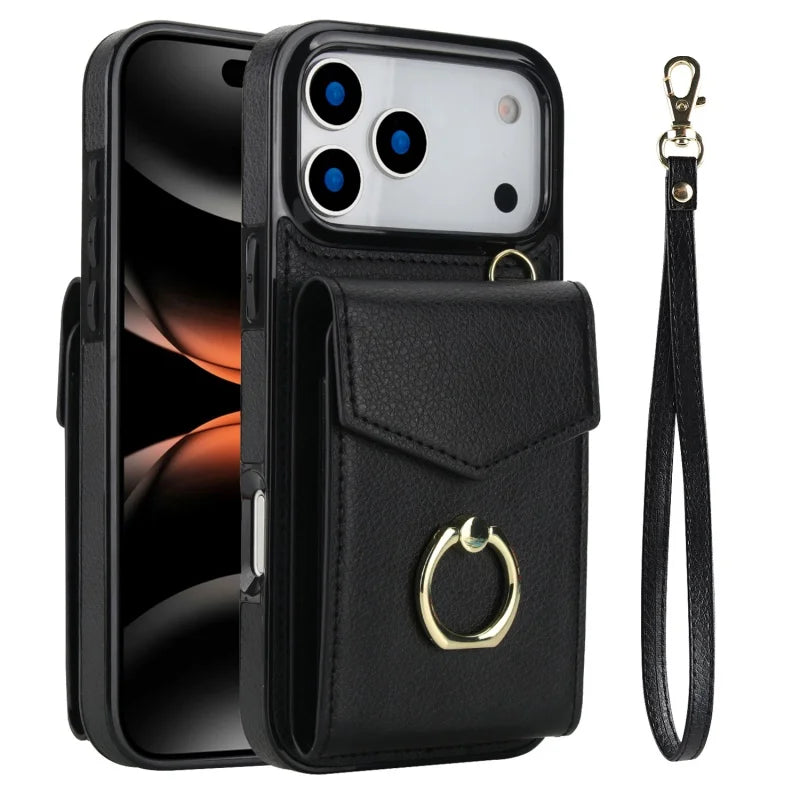 All-in-One Leather Flip Case with Ring & Slots for iPhone 17 Series