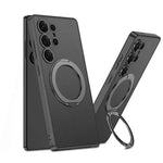 Electroplate Leather Shockproof Magnetic Case with Rotating Ring Bracket for Samsung Galaxy S25 Ultra