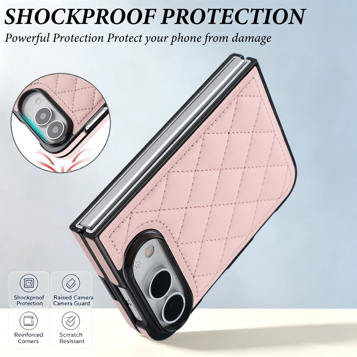 Diamond-Pattern Quilted Foldable Case with 360° Hinge for iPhone Duo