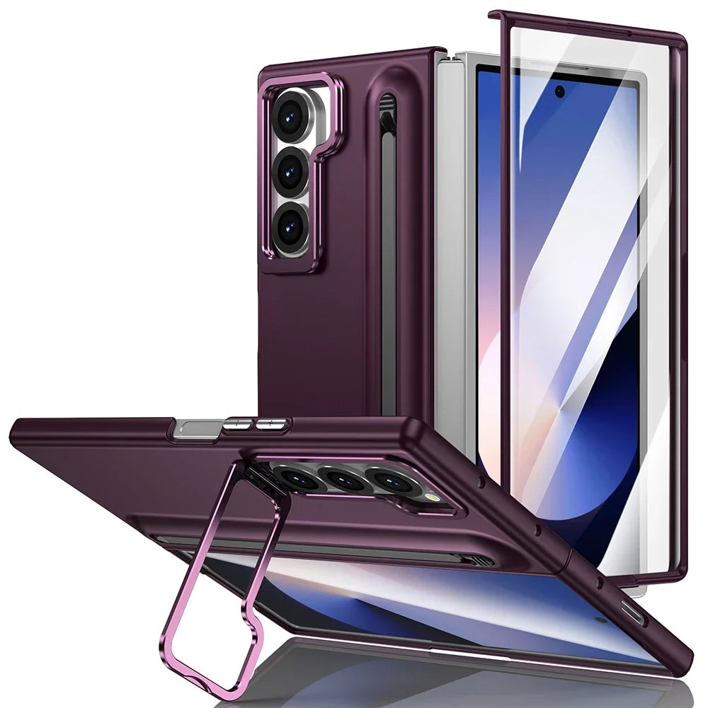 Samsung Galaxy Z Fold 6 Case with Built-in Metal Lens Stand, S Pen Slot & Screen Protector