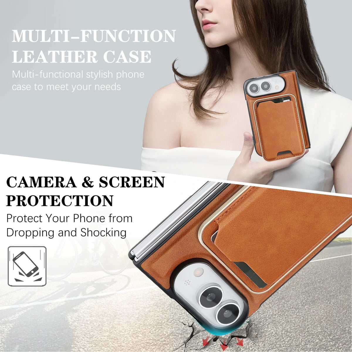 Shockproof Leather MagSafe Case with Detachable Card Holder for iPhone Duo