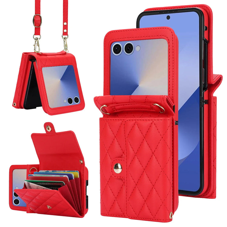 Crossbody PU Leather Phone Case with RFID Blocking & Card Slots for Samsung Galaxy Z Flip 7
