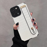 Crocodile Skin Leather Hand Strap Case for iPhone 16 Series