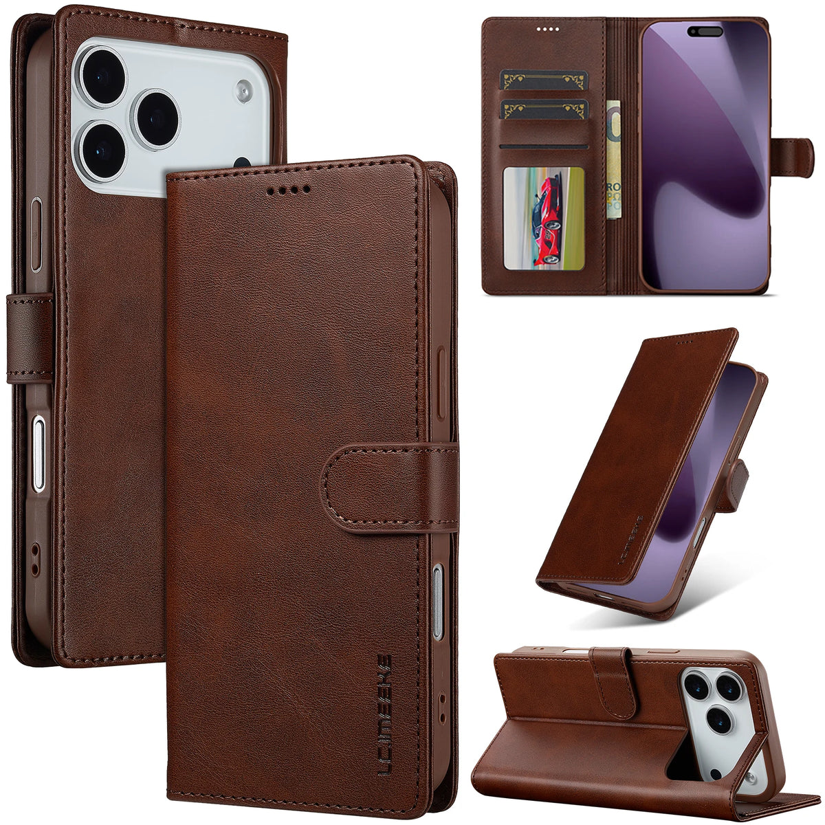 Leather Wallet Case with Magnetic Buckle Closure for iPhone 18 Series