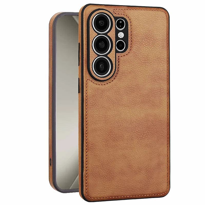 Shockproof Leather-Textured Bumper Case with Raised Camera Ring Protection for Samsung Galaxy S26 Series