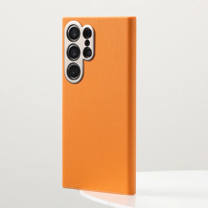 Elegant Magnetic Leather Case with Alloy Camera Cover for Samsung Galaxy S24 Series