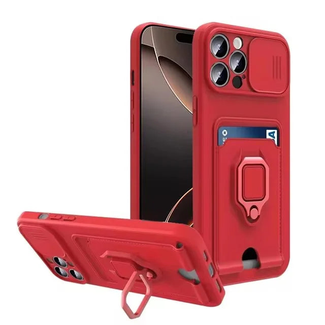 iPhone 15 Series Magnetic Wallet Case with Card Holder & Slide Camera Protection