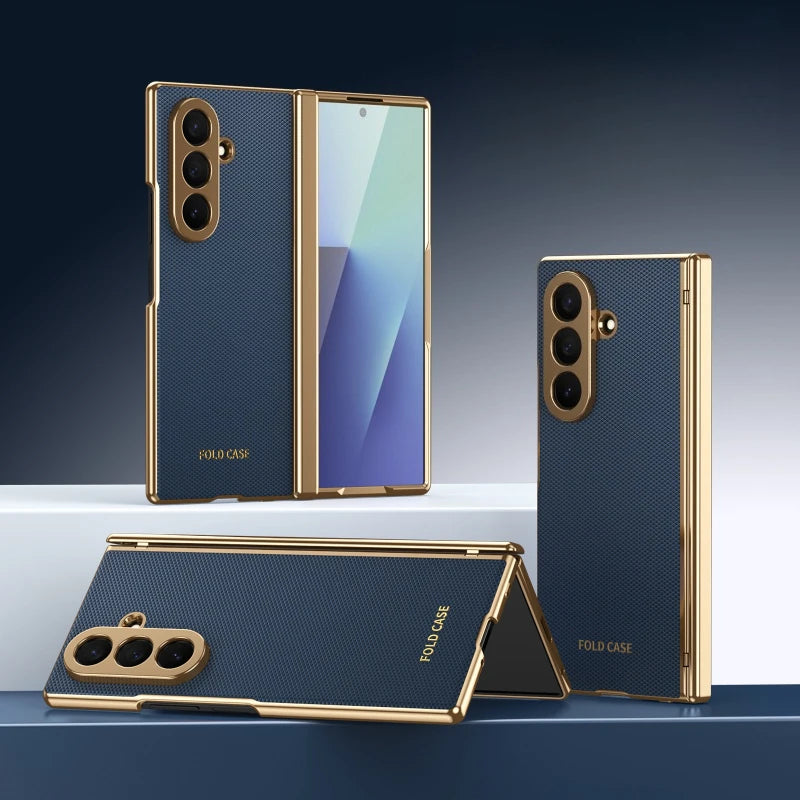 Premium Electroplated Leather Case with Built-In Screen Protector for Samsung Galaxy Z Fold 8 Ultra