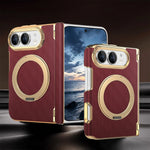 Fabric Leather Rotating Ring Holder Case with Electroplated Accents for iPhone Duo