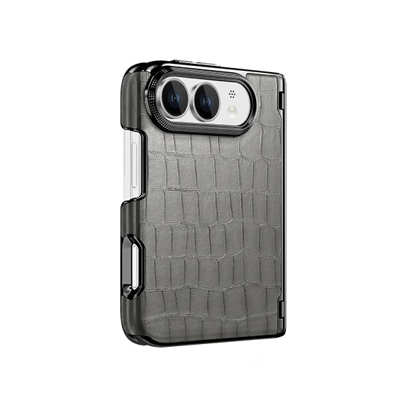 Crocodile Embossed Leather Case with Camera Lens Protection Ring for iPhone Duo