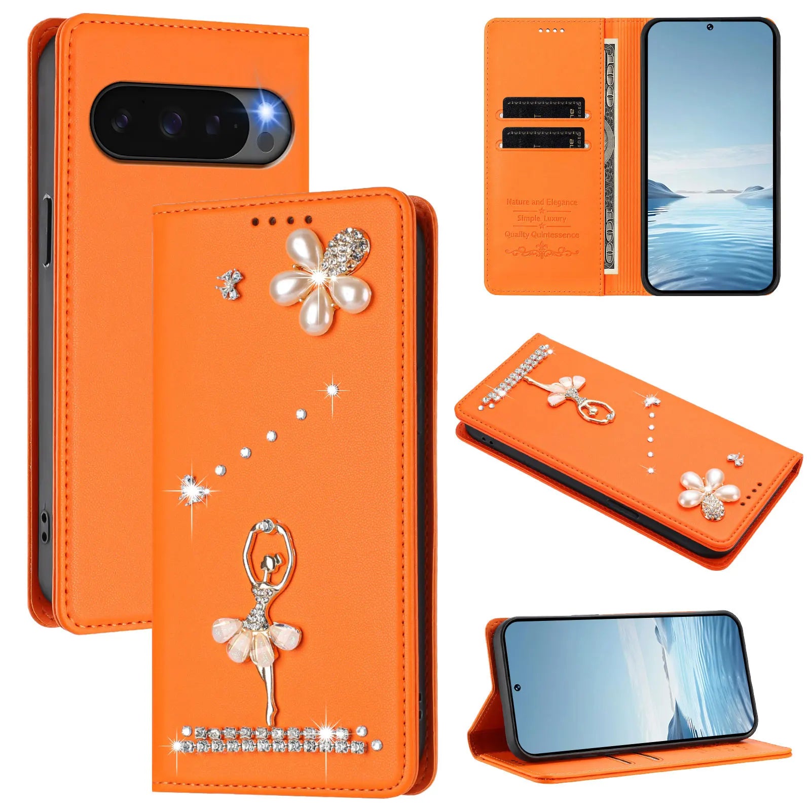Cute Diamond Wallet Flip Case with Card Slot and Stand for Google Pixel 9 Series