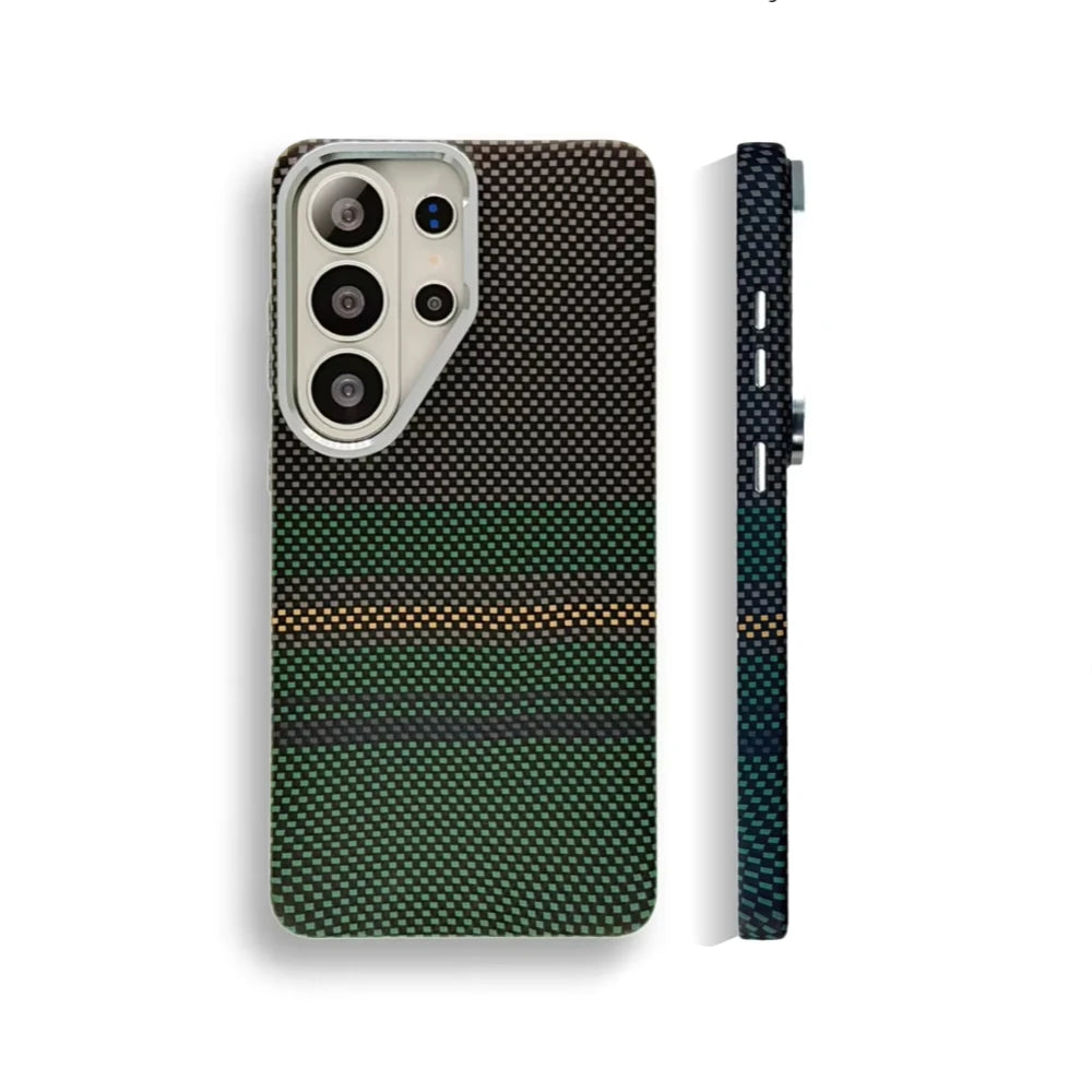 Carbon Fiber Magnetic Case with Metal Lens Cover for Samsung Galaxy S25 Ultra