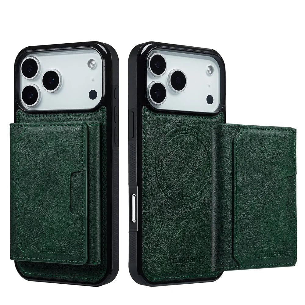Luxury MagSafe Leather Wallet Case with Detachable Card Holder for iPhone 17 Series