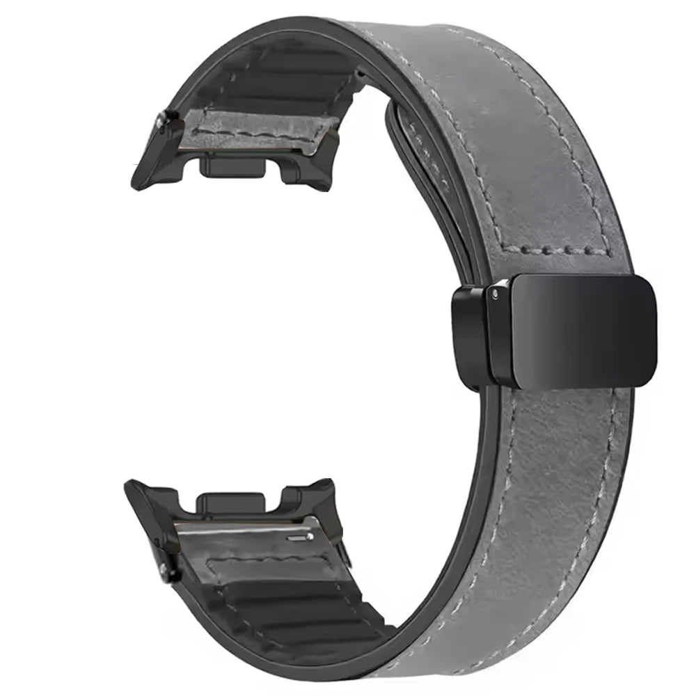 Leather and Silicone Watch Band with Magnetic Buckle for Samsung Galaxy Watch 9