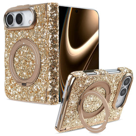 Glitter Rhinestone MagSafe Case with 360° Rotating Ring Stand for iPhone Duo