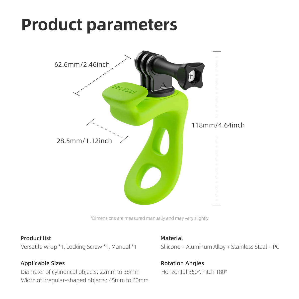 TELESIN Silicone Adjustable Mini Flexible Bracket for Action Cameras