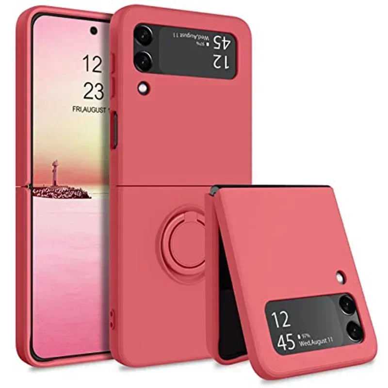 Liquid Silicone Phone Case with Ring Holder & Grip Stand for Samsung Galaxy Z Flip 6