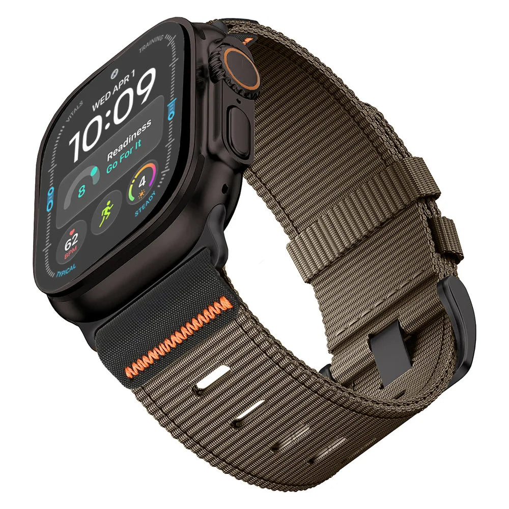 Ribbed Nylon Band with Hook-and-Loop Velcro Closure for Apple Watch