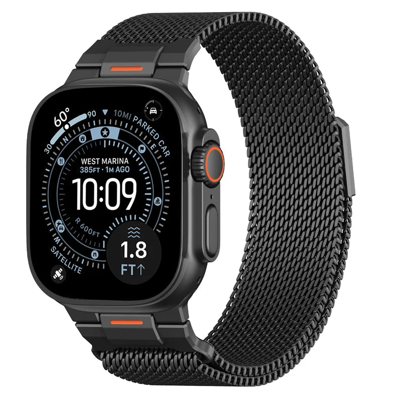 Elegant Mechanical Milanese Loop Strap with Apple Watch