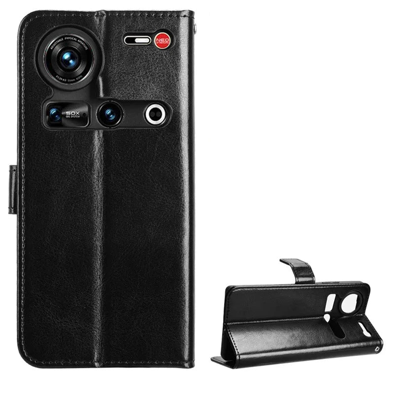 Protective Plain Leather Flip Case with Card Holder for ZTE Nubia Z70S/Z70 Ultra