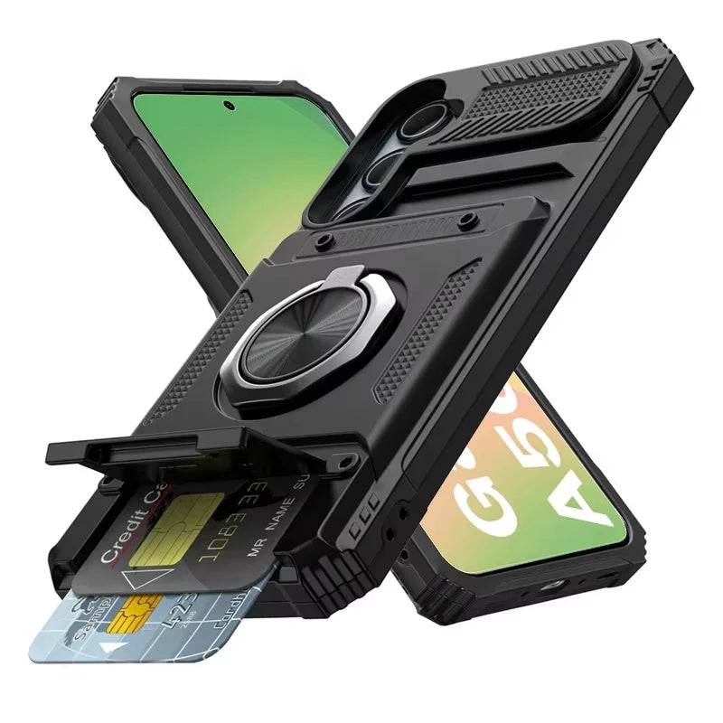 Samsung Galaxy A56 Shockproof Case with Magnetic Rotating Ring Stand & Wallet Cover