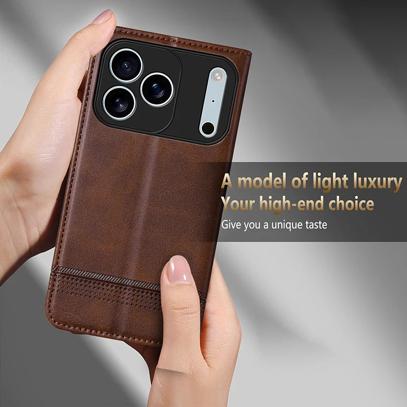 Leather Flip Wallet Case with Magnetic Closure for iPhone 17 Series