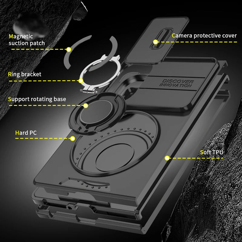 Heavy Duty PC+TPU Case with Rotating Ring Magnetic Car Mount Bracket for Samsung Galaxy Z Fold 8