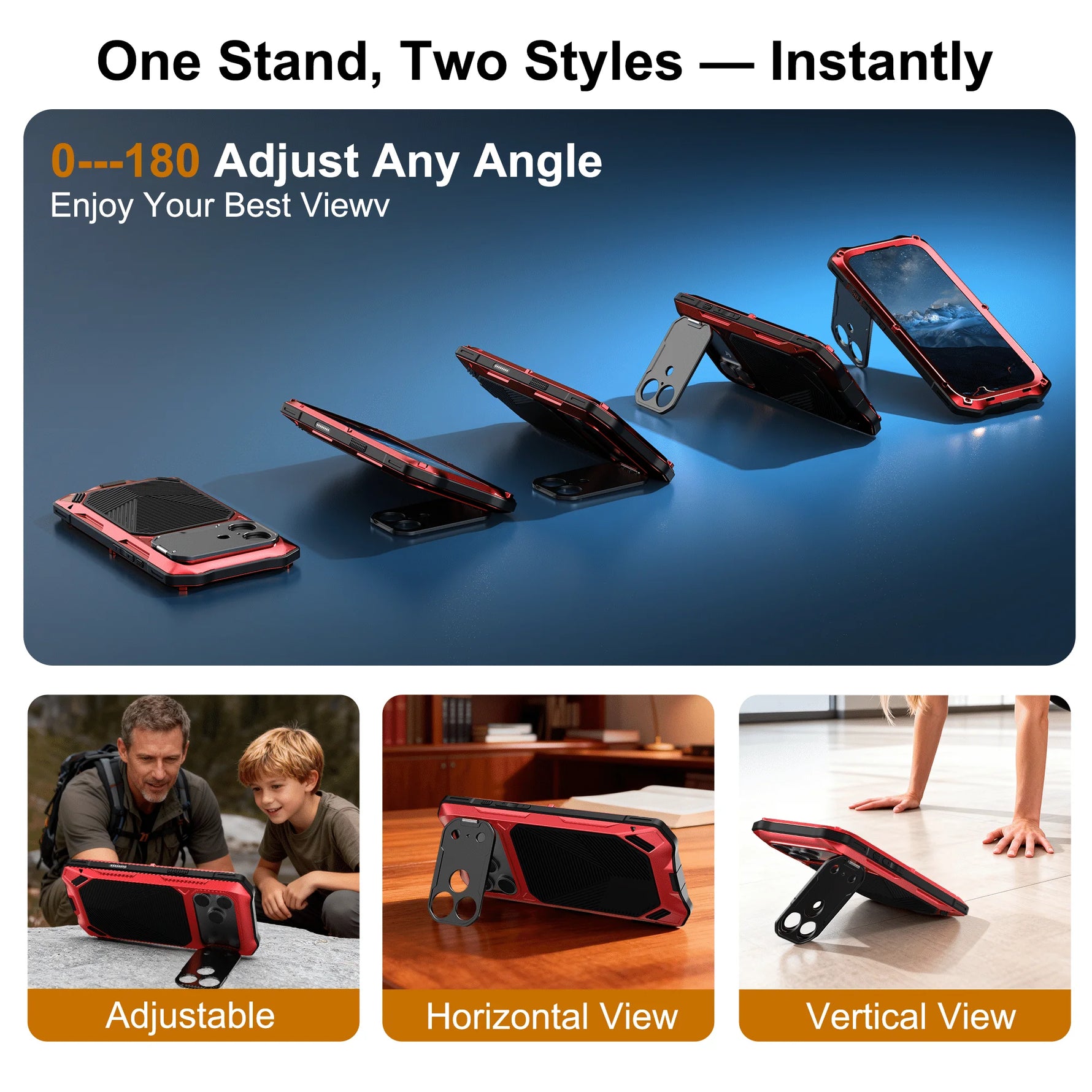 Metal Full-Body Case with Tempered Glass and Camera Stand for iPhone 17 Series