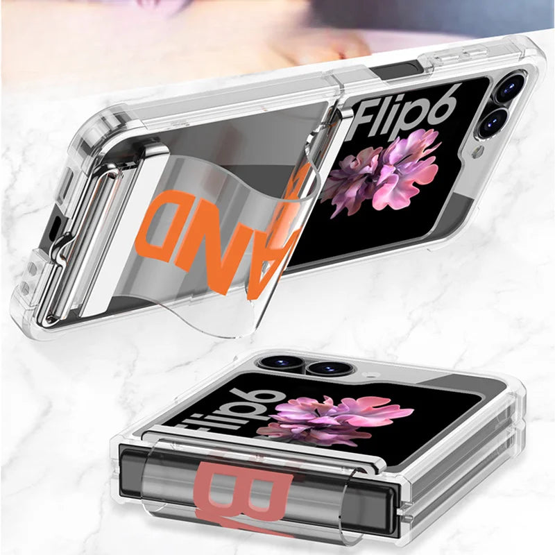Transparent Hard Plastic Case with Wrist Strap & Bracket for Samsung Galaxy Z Flip 6