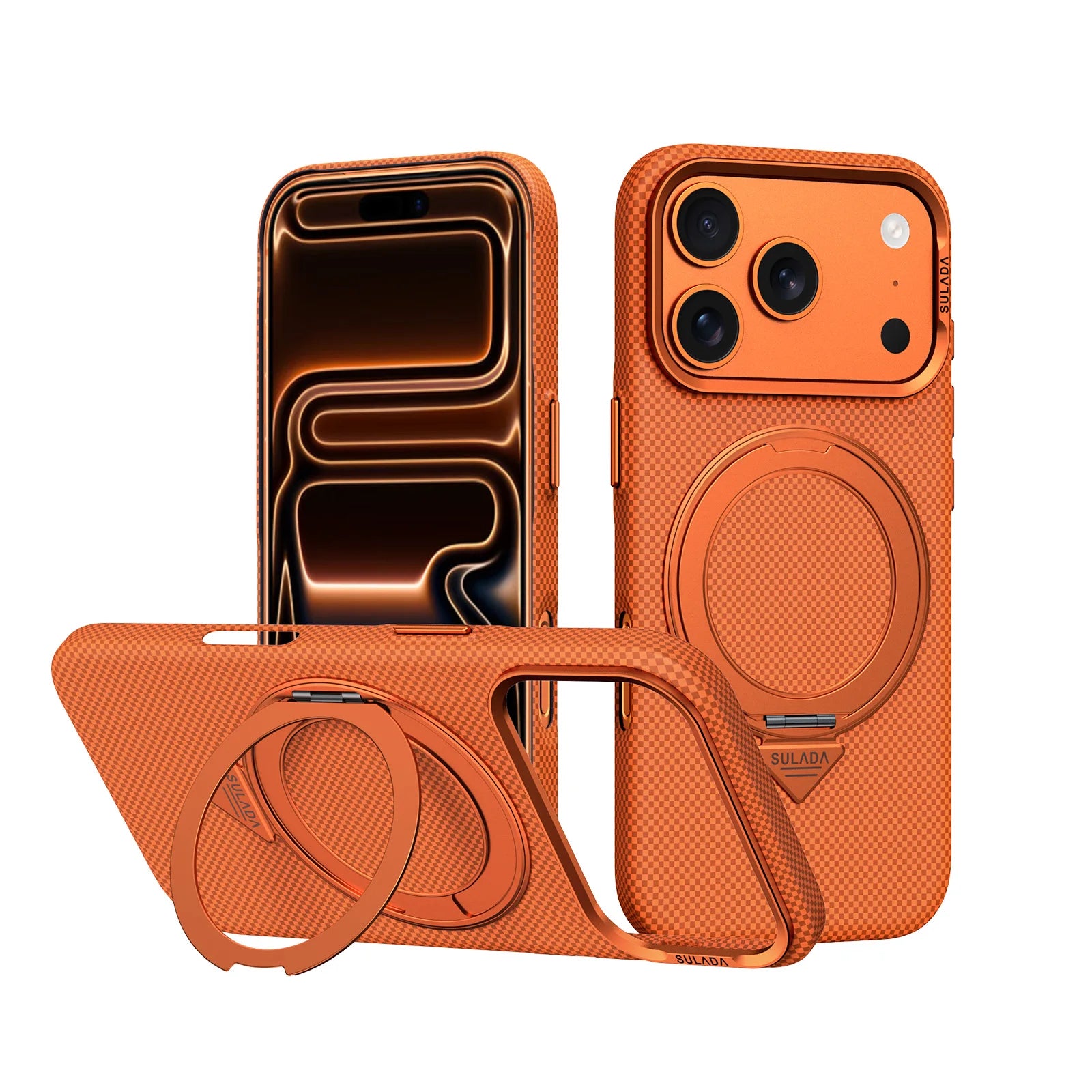 MagSafe Compatible Gingham Texture Case with 360° Rotating Bracket for iPhone 17 Series