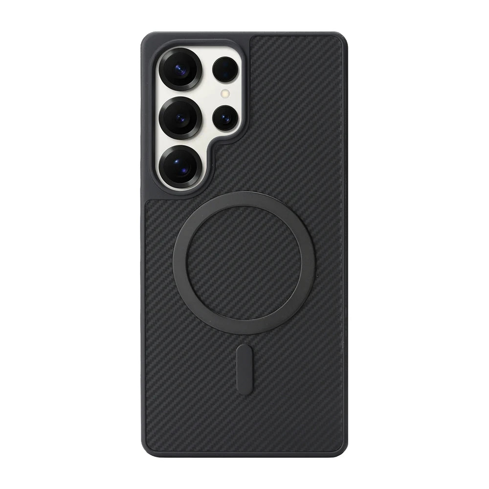 Ultra-Thin Luxury Magnetic Case for Samsung Galaxy S26 with Carbon Fiber & Leather Design