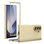 Samsung Galaxy Z Fold7 Matte Leather Case with Gold Edges & Durable Film
