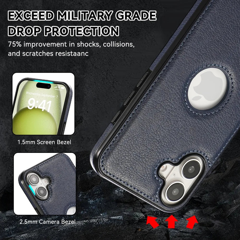 Retro Leather Shockproof Phone Case for iPhone 16 Series