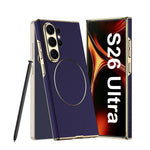 Luxury Electroplated Vegan Leather Magnetic Case for Samsung Galaxy S26 Ultra