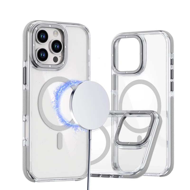 iPhone 16 Series Colorful Transparent MagSafe Case with Aluminum Buttons