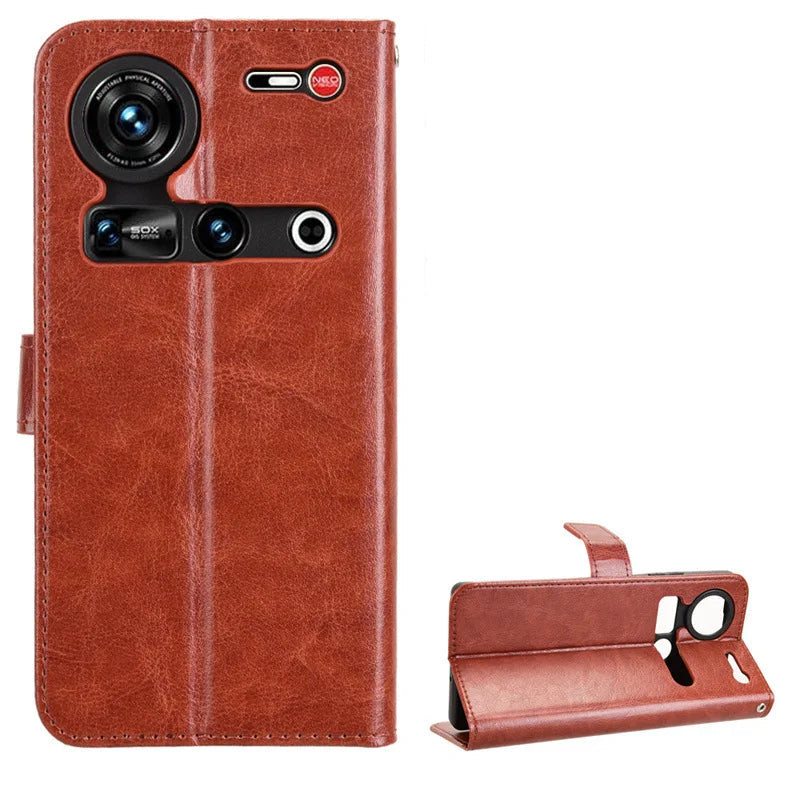Protective Plain Leather Flip Case with Card Holder for ZTE Nubia Z70S/Z70 Ultra