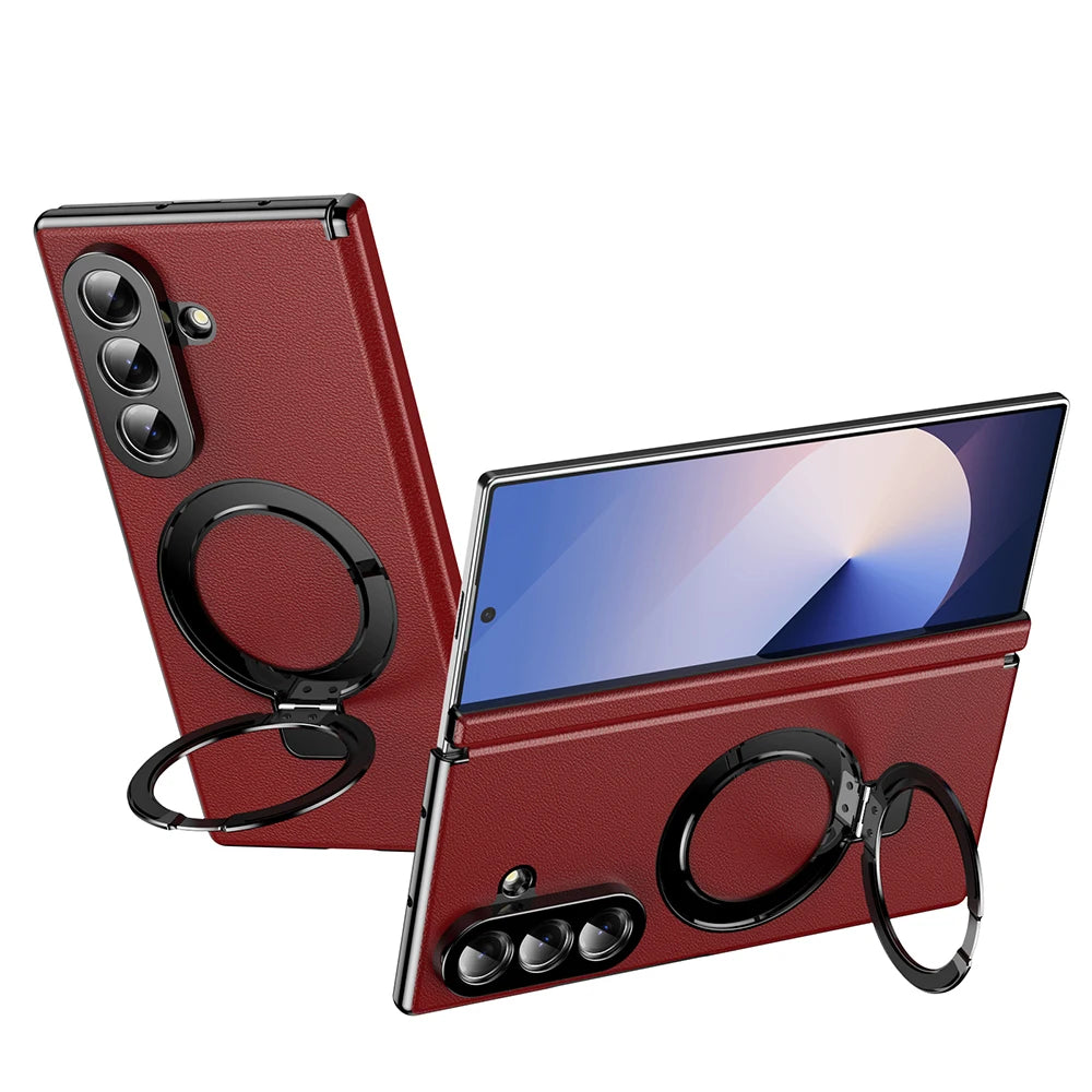 Samsung Galaxy Z Fold 7 Leather Magnetic Case with Ring Holder and Screen Protector