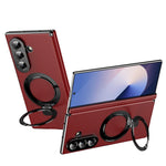 Samsung Galaxy Z Fold 6 Leather Case with Magnetic Holder and Screen Protector