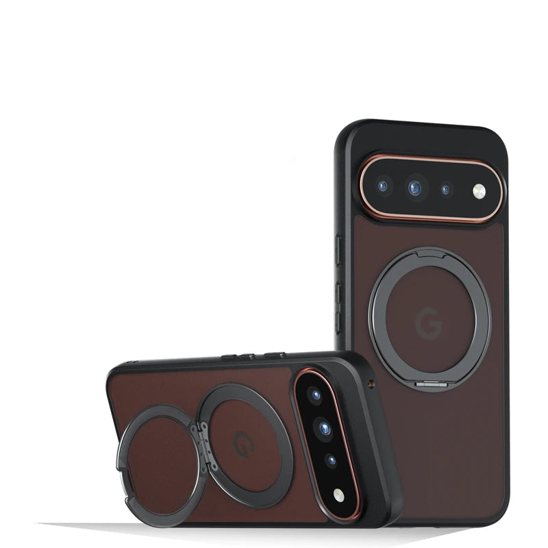 Frosted Matte Translucent Case with 360° Rotating Ring Stand for Google Pixel 11 Series