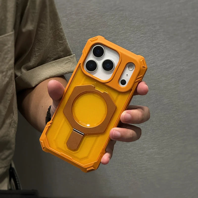 Frosted Translucent Shockproof MagSafe Armor Case with Kickstand for iPhone 17 Series