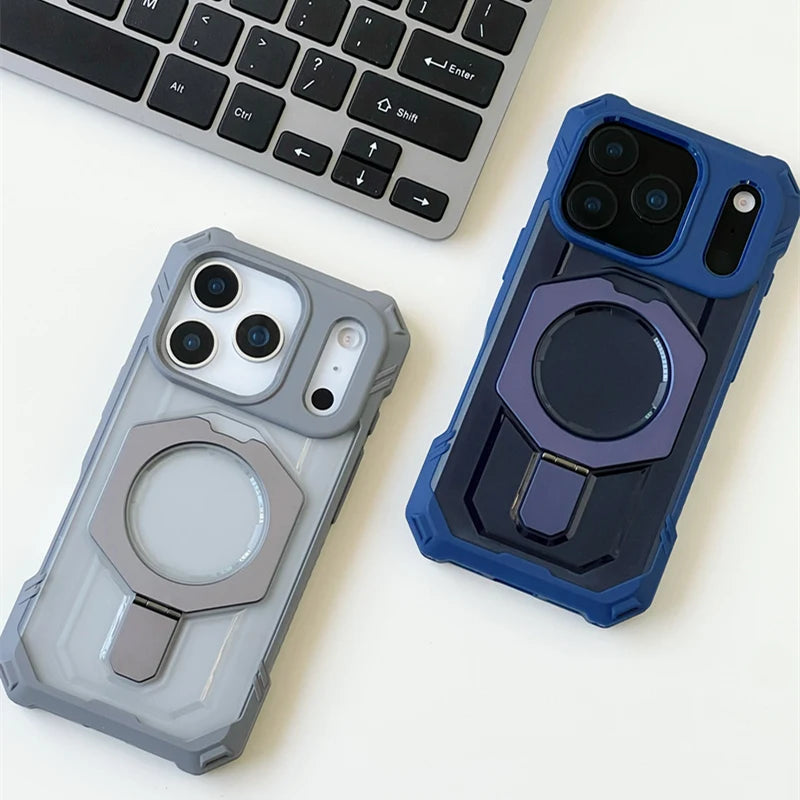 Frosted Translucent Shockproof MagSafe Armor Case with Kickstand for iPhone 17 Series