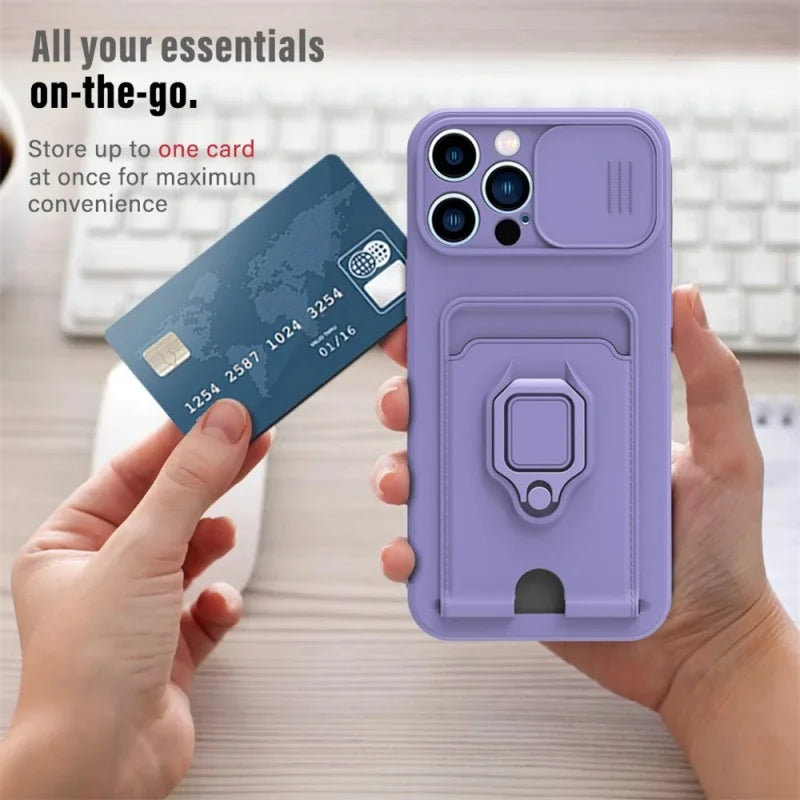 iPhone 15 Series Magnetic Wallet Case with Card Holder & Slide Camera Protection