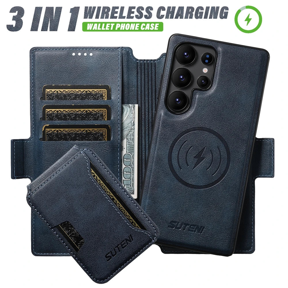 3-in-1 Magnetic Leather Wallet Case with Card Holder for Samsung Galaxy S25 Ultra
