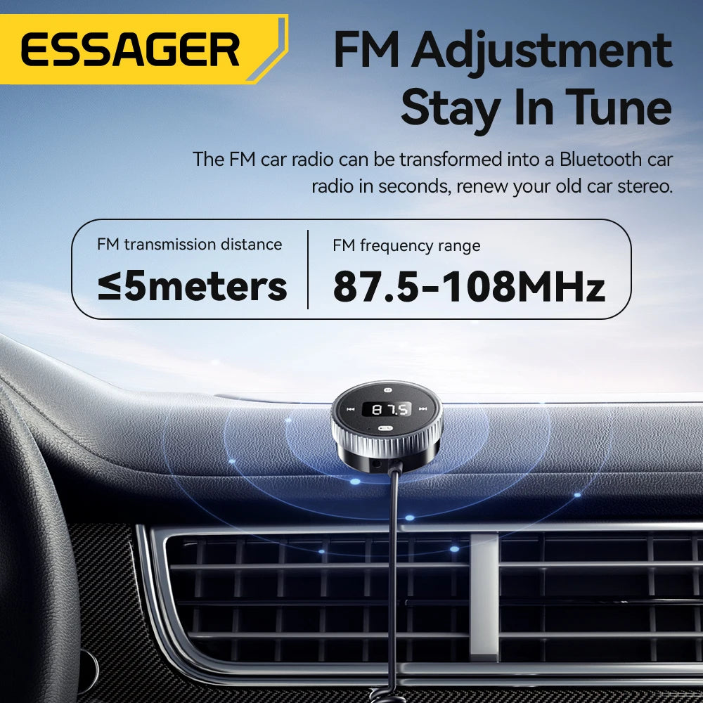 Essager Car Bluetooth 5.3 FM Transmitter with Built-in Mic
