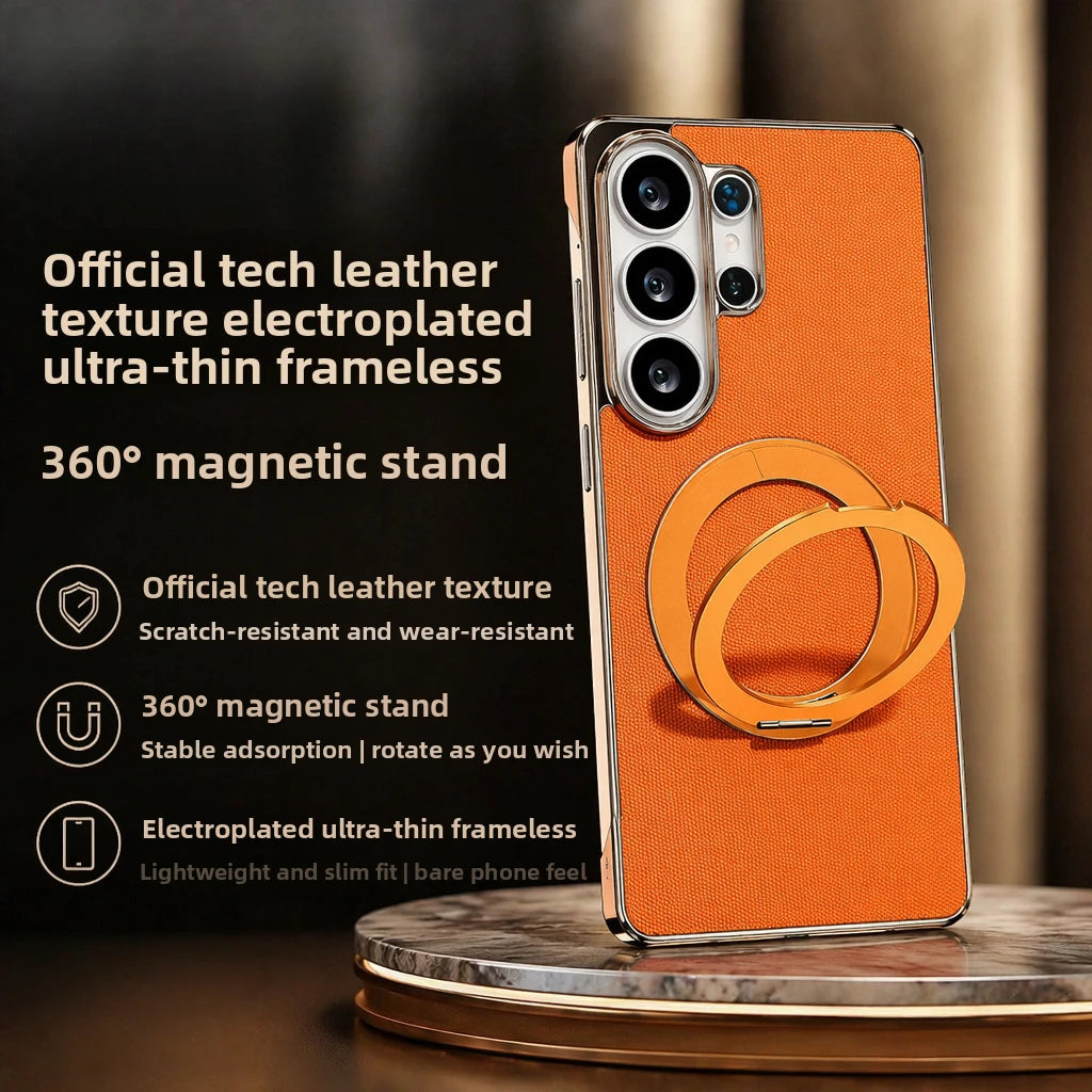 Leather Shockproof Case with 360° Rotating Magnetic Stand for Samsung Galaxy S25 Ultra