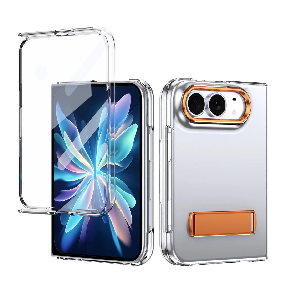 Transparent Kickstand Case with Tempered Glass Screen Protector for iPhone Duo