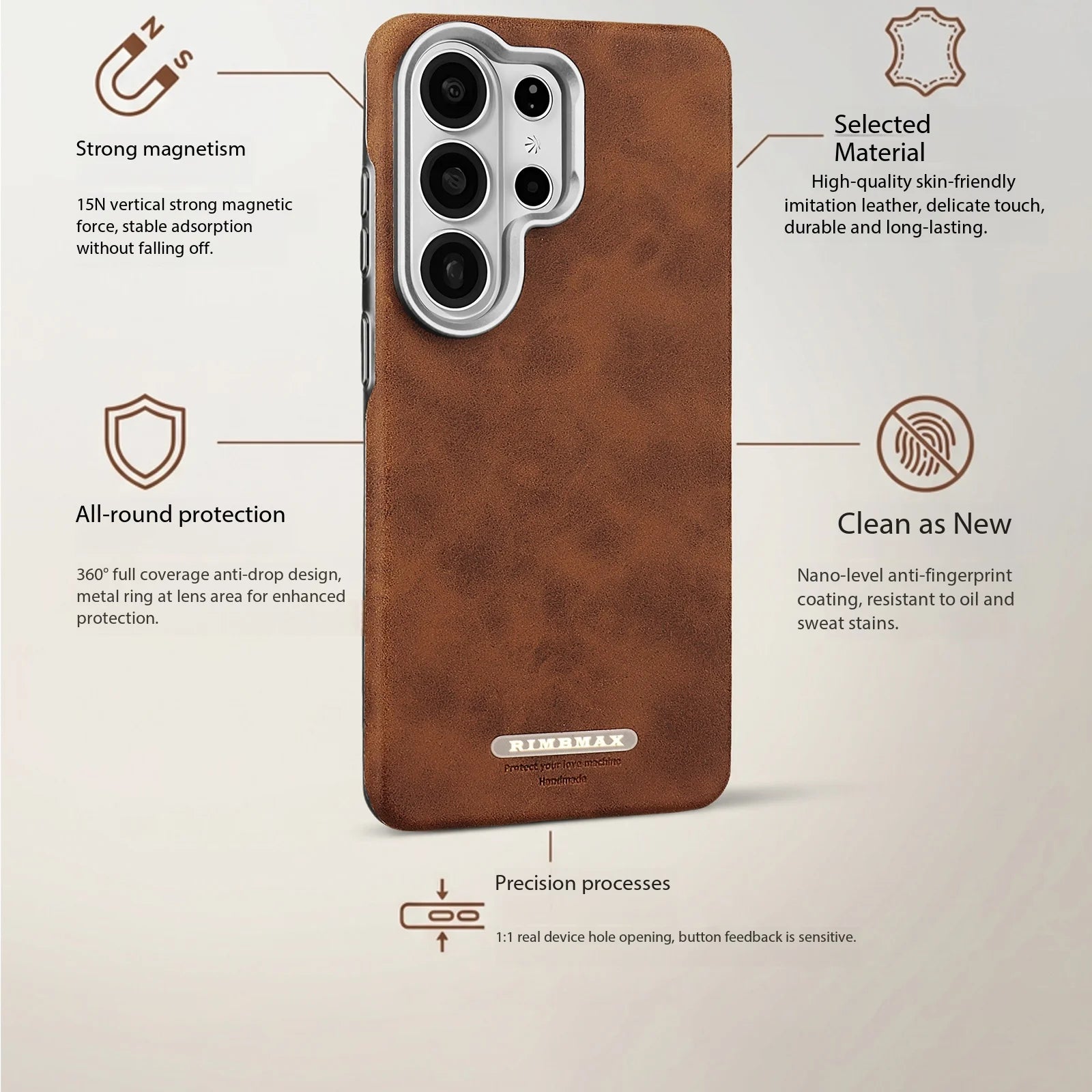 Samsung Galaxy S26 Series Luxury Magnetic Leather Case with Lens Protection