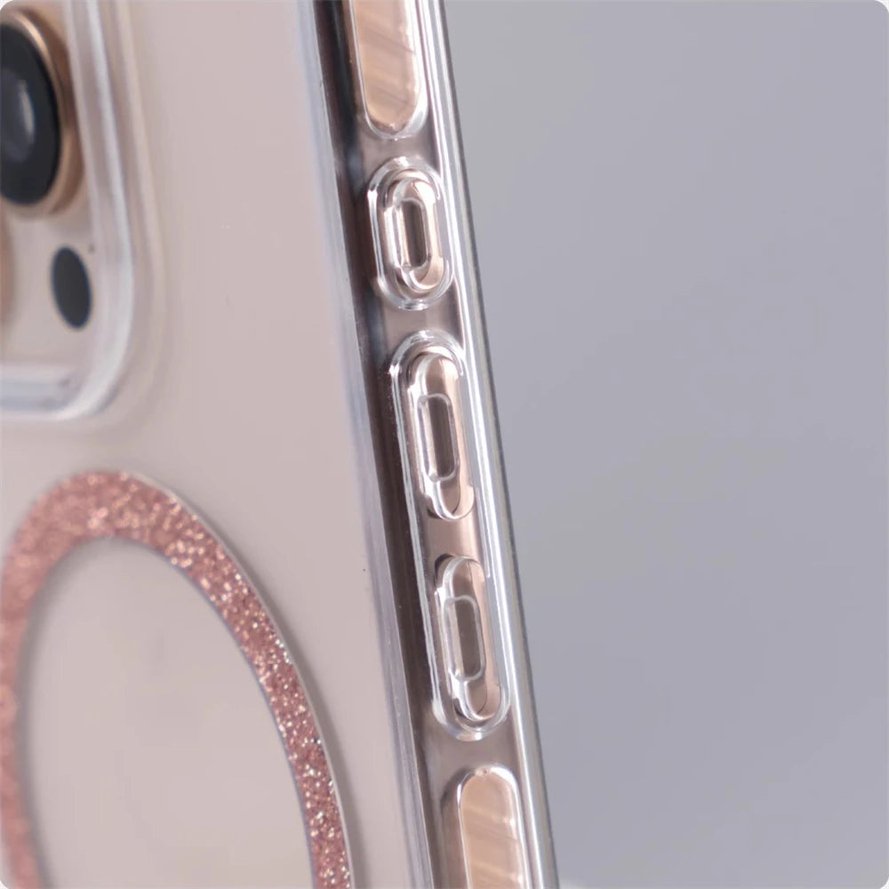 Transparent Frosted MagSafe Case with Oval Glitter Ring for iPhone 16 Series